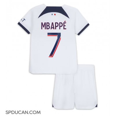 Dječji Nogometni Dres Paris Saint-Germain Kylian Mbappe #7 Gostujuci 2023-24 Kratak Rukav (+ Kratke hlače)